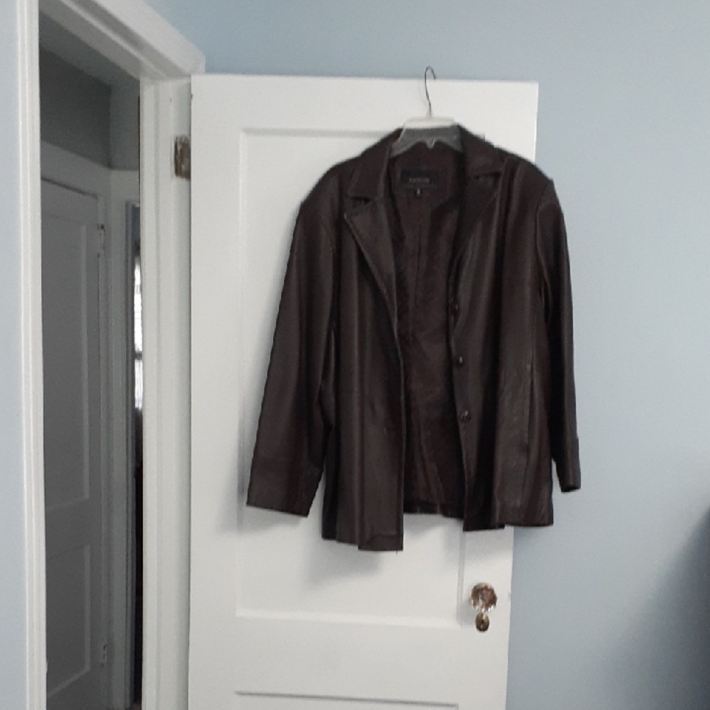 Jones New York Brown Leather Blazer Jacket